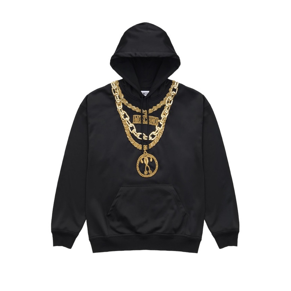 H&Moschino H&M x Moschino Black Sweatshirt Hoodie with Gold Chains Appliqué
